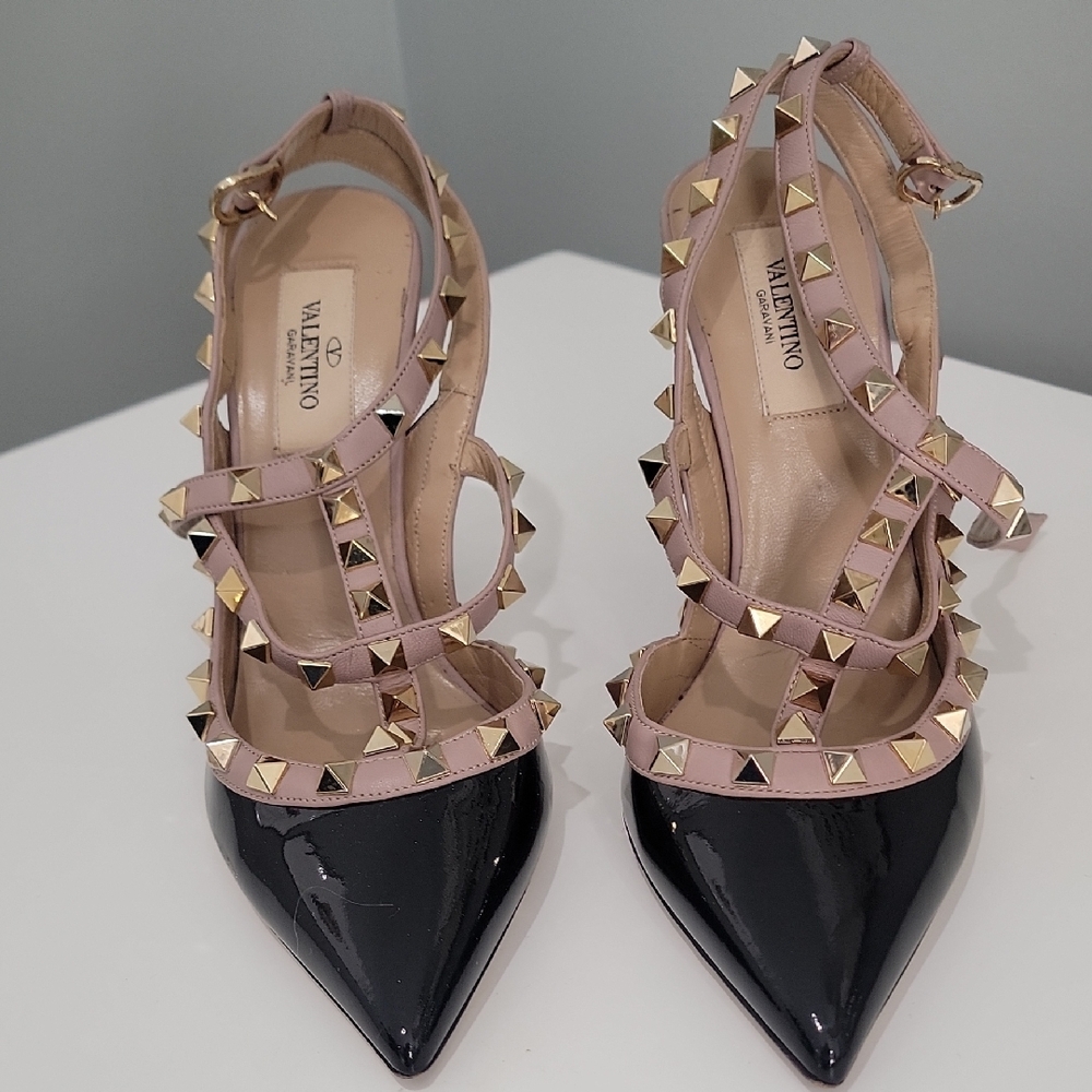 Valentino Rockstud Black and Nude Heels